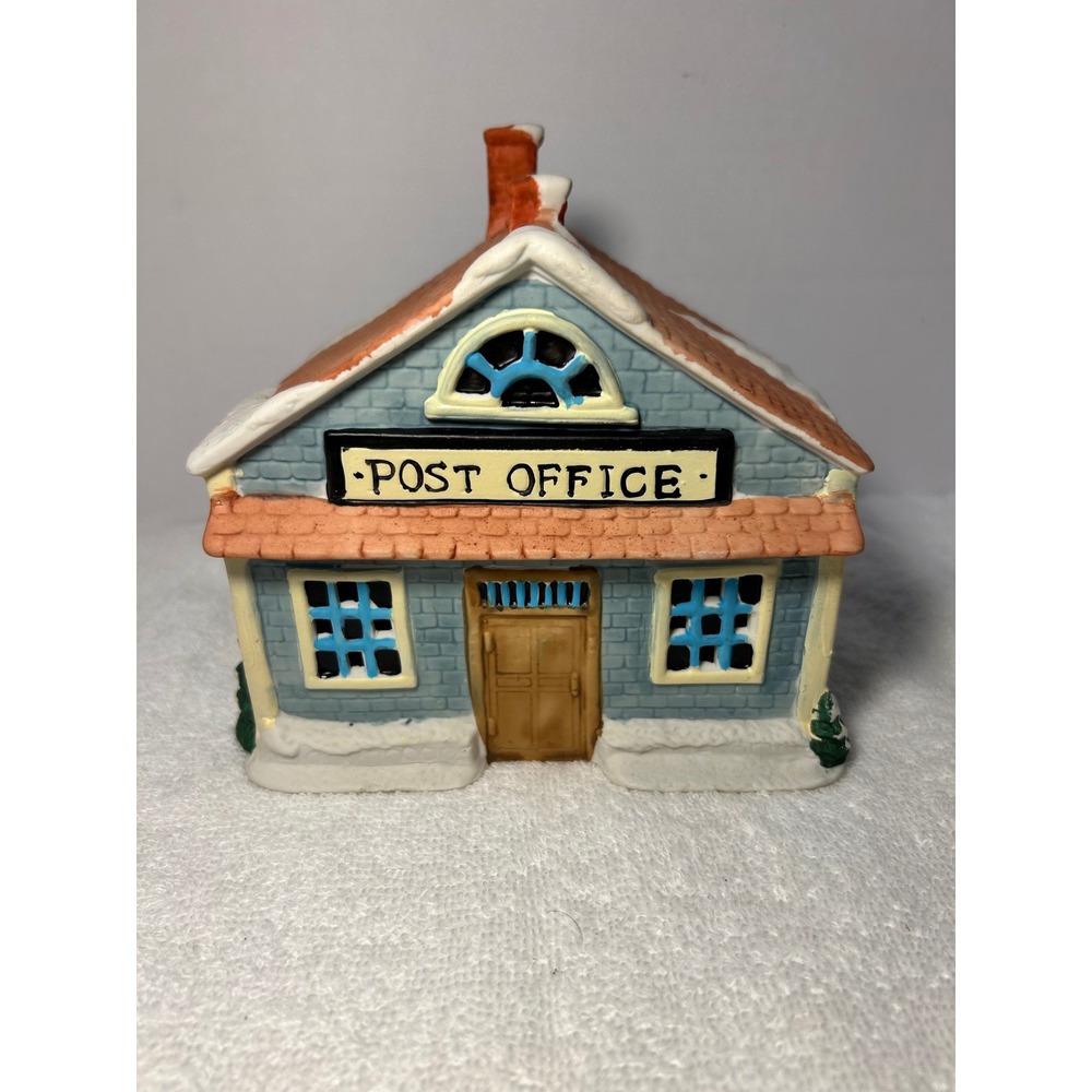 Vintage 1989 Rex & Lee Ceramic Christmas Village Post Office Blue House Holiday